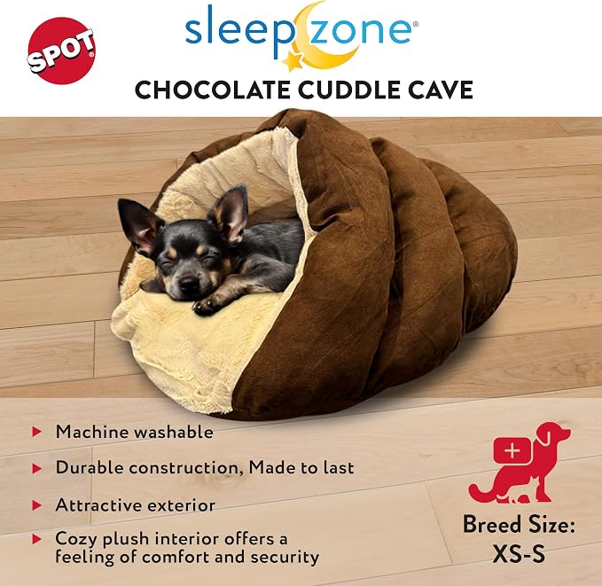 SPOT Sleep Zone Cuddle Cave Pet Bed | Soft, Plush Interior for Cats and Small Dog Breeds | Attractive and Durable Faux Suede Exterior | Machine Washable | Pet Safe