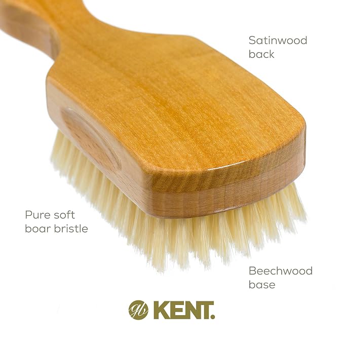 Kent OS11 Satinwood Military Club Hair Brush & Beard Brush – Soft White Boar Bristles for Fine or Thinning Hair, Recommended for Sensitive Scalp and Hair Loss, Men's Grooming, and Beard Care