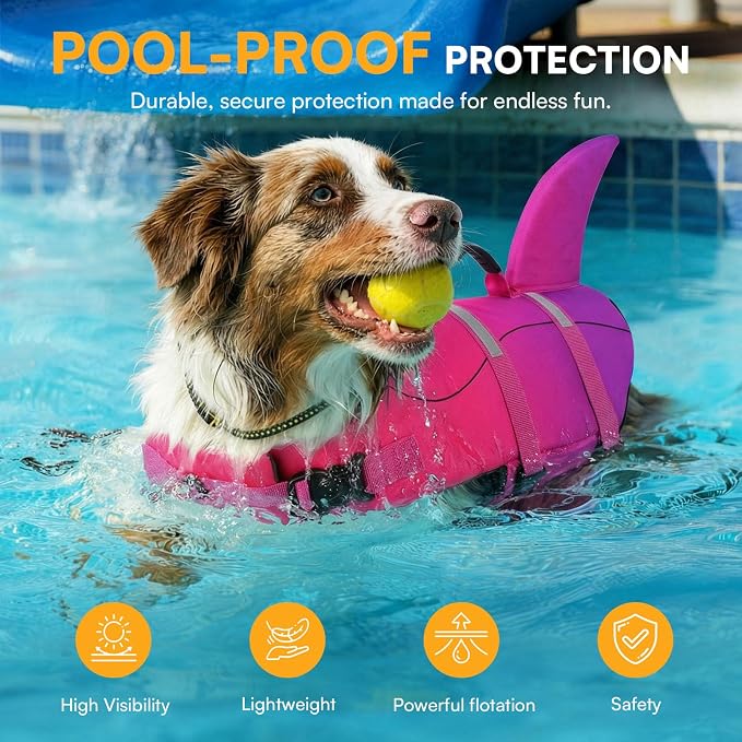 Dog Life Jacket High Flotation, Reflective Dog Life Vest for Swimming, Adjustable Dogs Life Preserver Rescue Handle Spring Summer Pool for Small, Medium, Large Dogs (Pink Purple,XS)