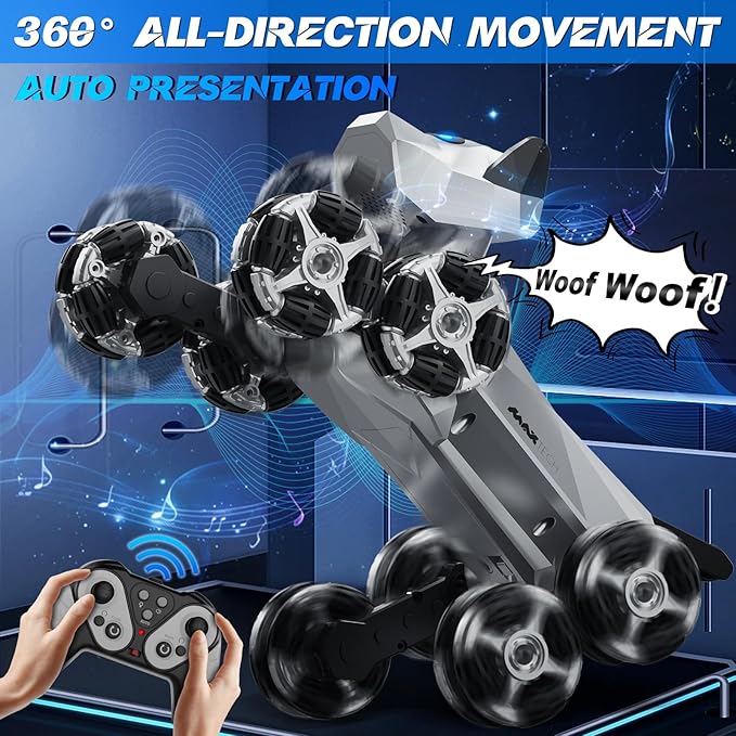 NQD® Robot Dog Toy, 360°Rotate Remote Control Robot Dog with Dancing & Sound FX, Remote Control Cars RC Stunt Robotic Dogs with LED Eyes, Electronic Pet Toys Gifts for Boys Kids Age 3-5 6-7 8-12
