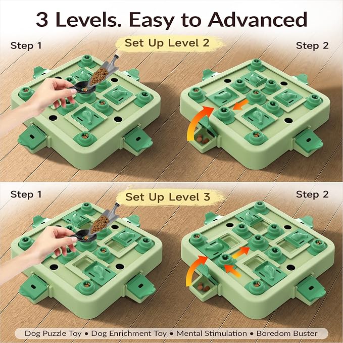 KADTC 3-Level Dog Chess Puzzle Toy, Brain & Mental Stimulation, Smart Dogs | Large size. Beginner-to-Advanced challenge beats boredom, burns energy, builds focus, slows eating, rewards sharper thinking.