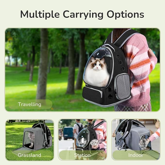 Cat Backpack Carrier for Large Cats, Expandable Cat Bubble Backpack, Dog Carriers for Small Medium Dogs, Airline Approved Pet Carrier for Travel Hiking Outdoor(Black)