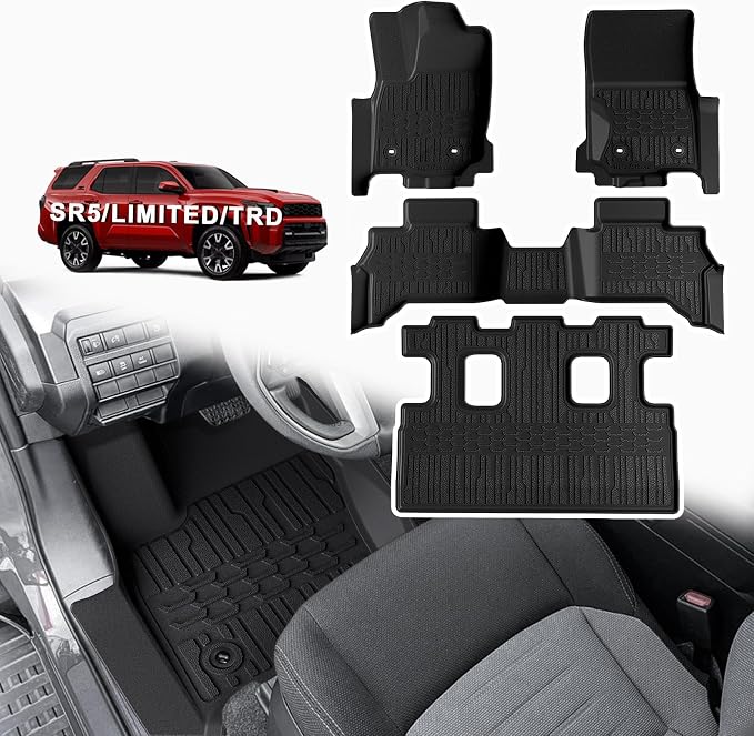 TripleAliners Floor Mats All Weather Liners Compatible with Toyota 2025 2026 4Runner Accessories Custom Fit TPE Heavy-Duty 1st & 2nd & 3rd Row Waterproof Anti-Slip Floor Liners (7 Seats ONLY)