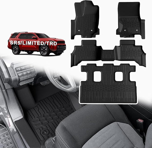 TripleAliners Floor Mats All Weather Liners Compatible with Toyota 2025 2026 4Runner Accessories Custom Fit TPE Heavy-Duty 1st & 2nd & 3rd Row Waterproof Anti-Slip Floor Liners (7 Seats ONLY)