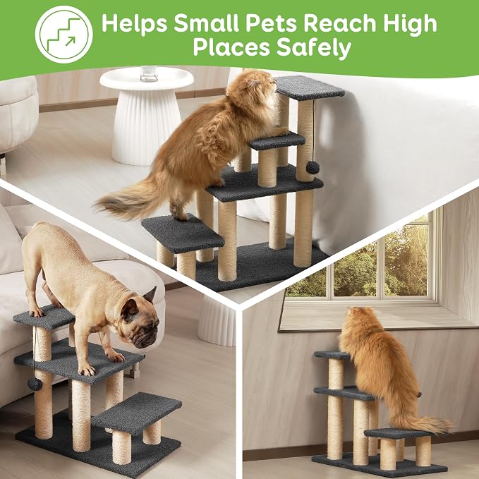 Dog Stairs & Cat Scratching Post Pet Steps for High Bed Couch | High-Strength Boards Hold up to 150 lbs for Indoor Small Cats Kittens Dogs Climbing Playing, 4 Combination Options, 4 Steps
