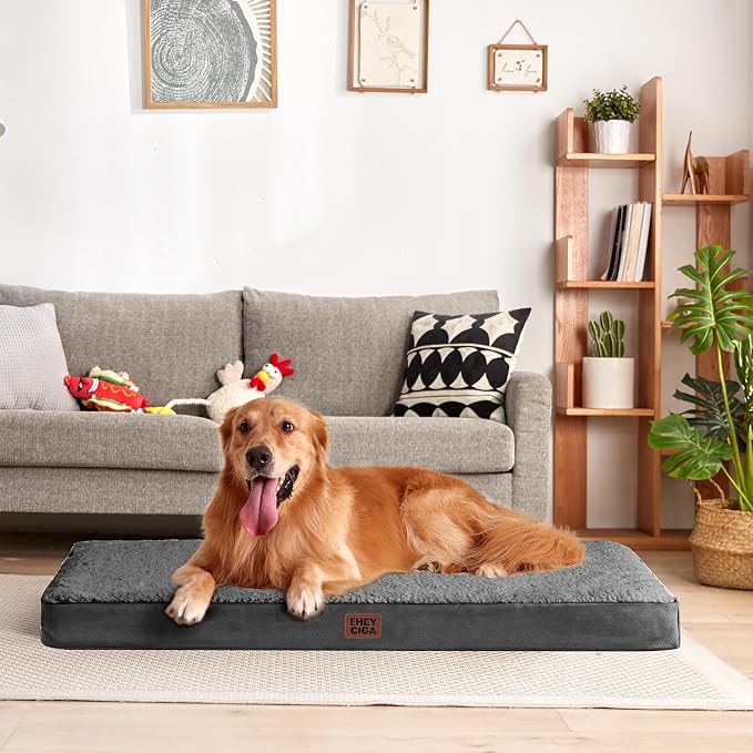 EHEYCIGA Orthopedic Dog Bed Large with Removable Washable Cover, 41IN Grey | Egg Crate Foam Support, Durable Oxford fabric, Non-Slip Bottom, Machine Washable, Soft Waterproof Plush Pet Bed Mat For Crate