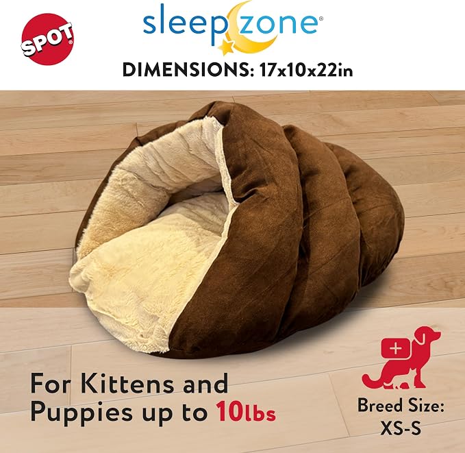 SPOT Sleep Zone Cuddle Cave Pet Bed | Soft, Plush Interior for Cats and Small Dog Breeds | Attractive and Durable Faux Suede Exterior | Machine Washable | Pet Safe