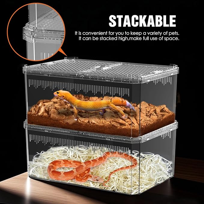 【No Assembly】 Breathable and Secure Reptile Tank with high Transparency - Ideal Container House for Hermit Crab, Tarantula Enclosure, Turtle Tank or Jumping Spider Habitat (L)