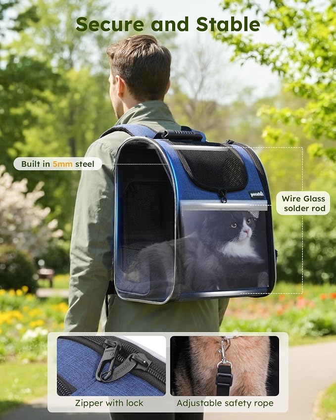 pecute Cat Backpack Visiable, Cat Carrier Expandable with Acrylic Window | Durable Oxford Cloth, Lockable Zipper,Use for Pet Under 11 lbs to Travel