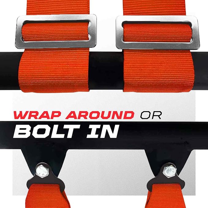 1pc 50 Cal Orange 4 Point Harness 3" straps, Racing Harness Seat Belt | Ultra Kush padding, Push Button quick release hardware. Universal Fit for UTV, RZR, race car