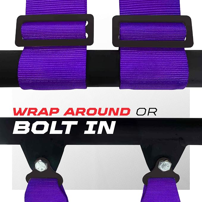 1pc 50 Cal Purple 4 Point Harness 2in Straps, Racing Harness Seat Belt | Ultra Kush padding, Push Button quick release hardware. Universal Fit for UTV, RZR, race car.