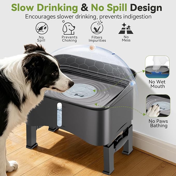 UPSKY 2.9Gal No Spill Dog Water Bowl, 4 Height Adjustable Elevated Bowl | Super Large Capacity, Slow Drinking Feeder, No-Splash, Anti-Slip, Folding Design, Suitable for Senior Dog and Multi-Pet Homes