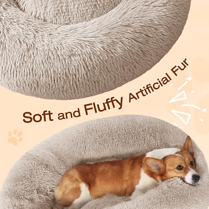 JOLLYVOGUE Dog Beds Large Sized Dog, Calming Anti-Anxiety Dog Bed, Fluffy Donut Cushion for Extra Large Pets (45")