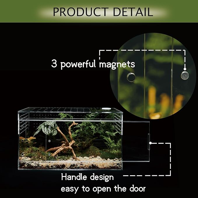 Acrylic Terrarium for Reptiles & Spiders – Small/Medium/Large Leak-Proof Enclosure (Horizontal/Vertical) | Ideal for Tarantulas, Jumping Spiders, Frogs & Geckos (Large, Horizontal)