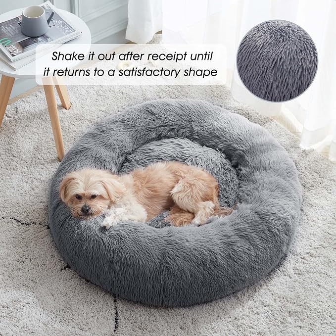 Western Home Calming Donut Medium Dog Bed Washable Pet Bed,30" Navy Grey | Fluffy Faux Fur Round Cuddler,Anti-Anxiety,Anti-Slip Bottom,Plush Pet Dog Beds for Medium Sized Dogs,Up to 45 LBS