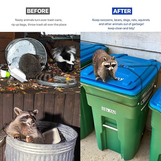 4 Pack Trash Can Locks for Animals, Double Lock Garbage Can Lock Bungee Cord, Bear Deterrent Animal Proof Trash Can Straps Keep Raccoons Out of Garbage, 30-50 Gallon TrashCan Lid Lock