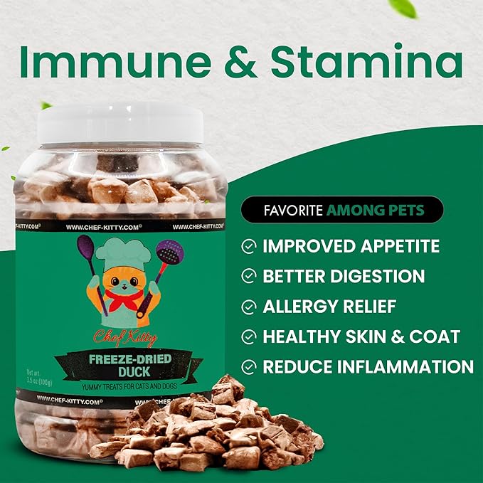 Duck Dog Treats | 100% Human Grade Freeze Dried Cat Treats, Single Ingredient | High Protein Cat & Dog Food Toppers | No Additives or Preservatives | Inspected & Tested in USA | 3.0 oz