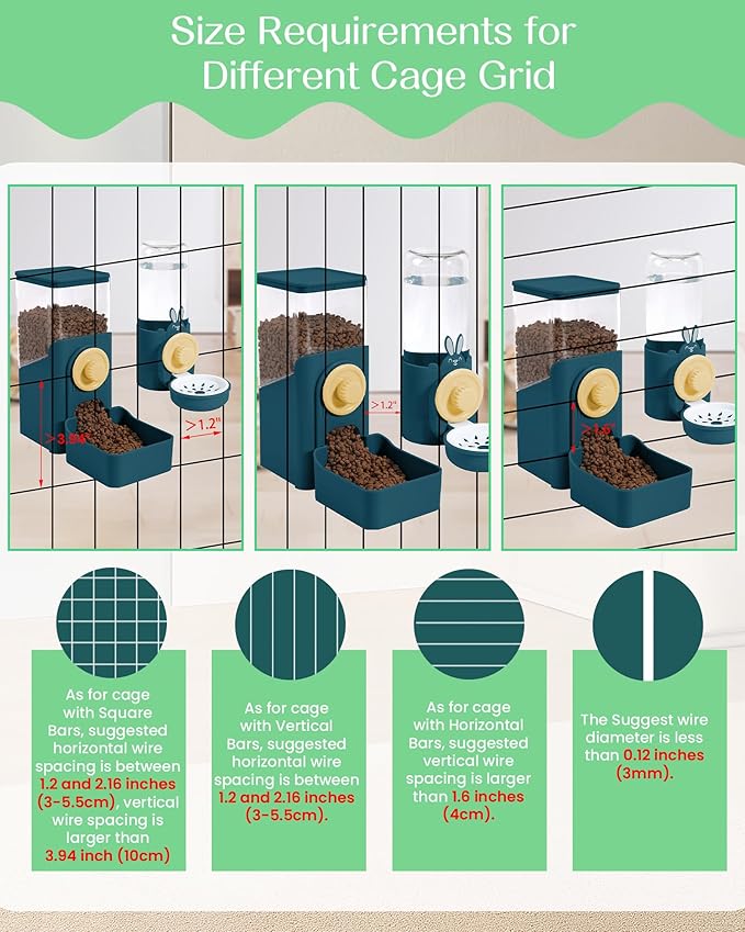 Hanging Automatic Pet Food and Water Dispenser, Auto Gravity Rabbit Ferret Bunny Hedgehog Feeder Water Dispenser Sets, Cat Dog Food and Water Dispenser Food Bowl for Cage Hanging (Dark Blue)