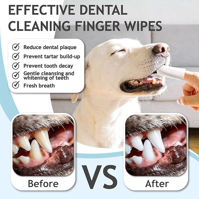 DOCO Pet Dog Teeth Cleaning Wipes – Deodorizing Finger Wipes for Dogs & Cats | Helps Reduce Plaque & Tartar Buildup, Supports Fresh Breath, No Rinse (Grapefruit, 50 Count)