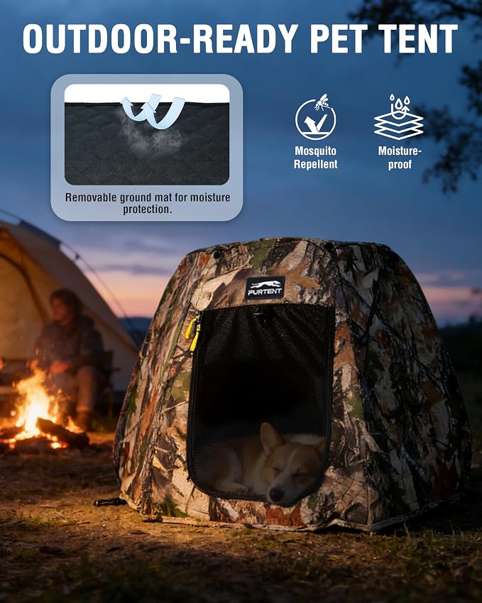 Portable Assembly-Free Dog Tent, Ventilation Outdoor Indoor Dog House, Sunshade Camping Pet Tent for Dogs with Non-Slip Cushion, Foldable Dog Tent with Zipper Door Up to 35LB