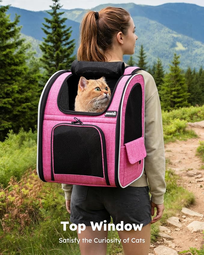 pecute Cat Backpack Extendable, Cat Carrier Backpack with Breathable Window | Durable Oxford Cloth, Lockable Zipper,Use for Pet Under 11 lbs to Travel