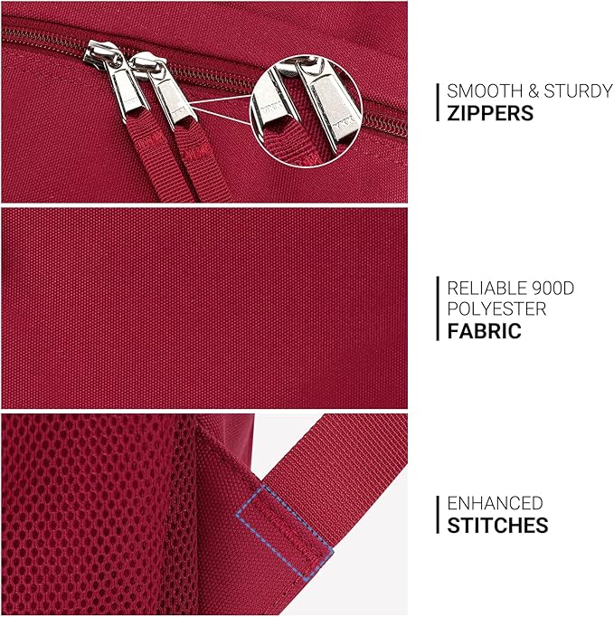 ZORFIN 26L Backpack for College, and Travel: Water Resistant Bookbag - Russet Red
