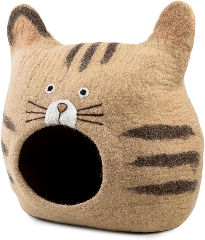 Luxurious Merino Wool Cat Cave - Foldable Hideaway Pod for Indoor Cats - Premium Felt Kitten Pet Enclosure - Covered Cat House for Ultimate Cozy Comfort by Woolygon (Face)
