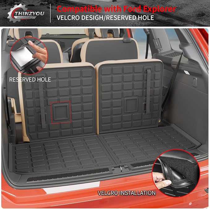 Cargo Mat Compatible with 2020-2025 2026 Ford Explorer Trunk Mat Cargo Liner Seat Back Cover Protector TPE All Weather Trunk Liner 2025 Explorer Accessories (Trunk Mat with Backrest Mats)
