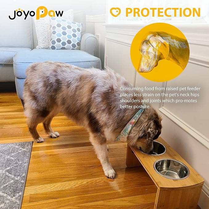 Elevated Dog Bowls, Bamboo Raised Dog Bowl for Medium Dogs, with 2 Stainless Steel Bowls (7'' Tall-40 oz Bowl)