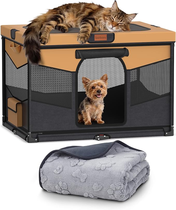 LOOBANI Foldable Dog Playpen with Washable Pee Pad, 32"x24"x22", Brown | Portable Pet Playpen for Small Dogs Cats Indoor Use, Sturdy Dog Crate with Premium Frame and 690D Oxford Waterproof Cover