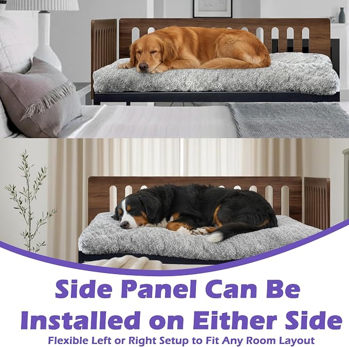 Beside Dog Bed,2 Panel Adjustable Height Dog Bunk Beds,47''x 31'' Metal Dogs Bed Frame with Cushion,X-Large