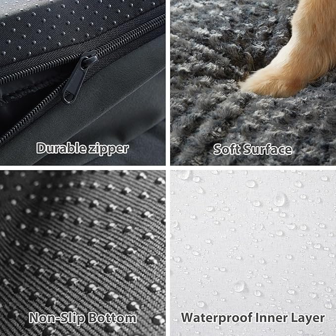BFPETHOME Extra Large Orthopedic Dog Bed, L-Shaped Pet Bed for Dogs up to 100 lbs, Waterproof, Removable Washable Cover, Non-Slip Base, 48 x 35 x 7.5 inches, Dark Grey | Deluxe Plush Rose Velvet Washable Cover, Egg Crate Foam Support, Waterproof Lining...