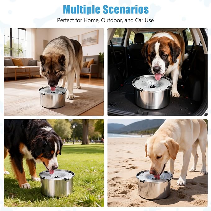 SCHITEC No Spill Dog Water Bowl for Large Dogs, 5.6L / 1.5 Gallon Stainless Steel Splash-Proof Slow Drinking Pet Dish with Floating Disk & Non-Slip Base, Mess-Free Design for Home or Travel-Light Gray