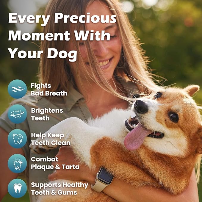 Dog Teeth Cleaning Powder, Dog Dental Powder and Cats Breath Freshener, Bad Breath & Tartar Remover for Dogs, Natural Herbal Blend of All Breeds, 200 Grams(90-Day Supply)
