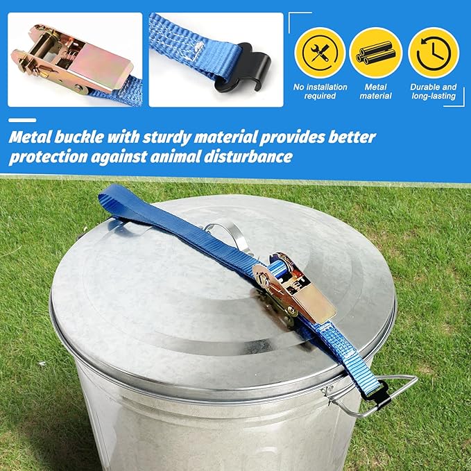 Quick-Install No Tools Trash Can Locks for Animals– Metal Dual-Claw Design, Raccoon Bear Proof Trash Can Lock, Adjustable Can Lid Lock Strap for Outdoor Galvanized Steel Bins, Keep Garbage Can Secure