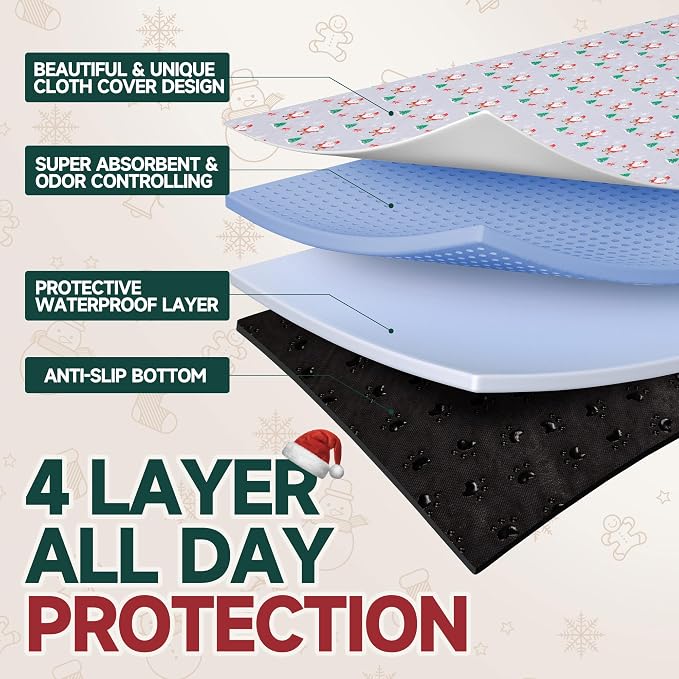 Aitmexcn Washable Dog Pee Pads, 2 Pack Large Christmas Pads, 36'' x 48'' | Highly Absorbent, Waterproof Layer, Machine Washable, Non-Slip Bottom, For Playpens and Senior Dogs