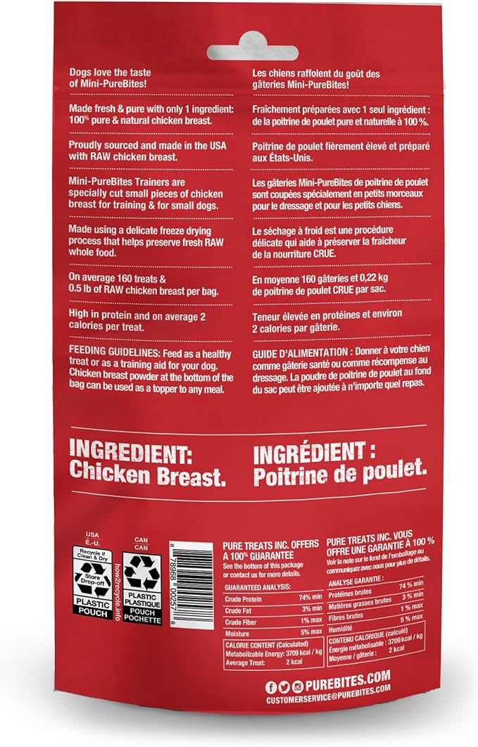 PureBites Mini Chicken Breast Freeze Dried Dog Treats, 1 Ingredient, Made in USA, 2.1oz