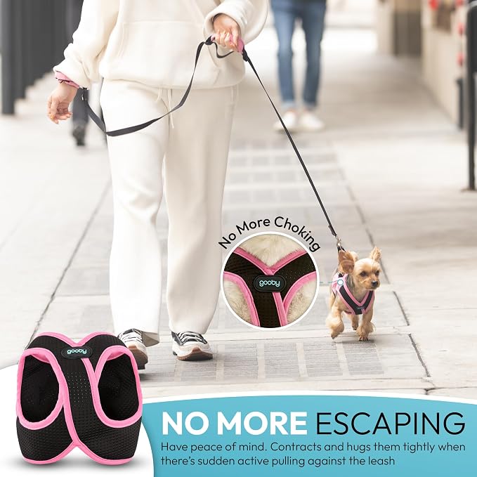 Gooby Escape Free Easy Fit X Step-in Dog Harness, Flamingo Pink, Large | Patented escape-free, tightens on back-out; Choke-free X-frame + V-neck; Quick-release buckle; Reflective trim