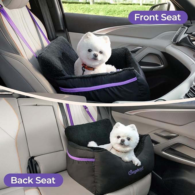 Dog Car Seat for Small Dogs & Cats Under 25 lbs, Black Purple