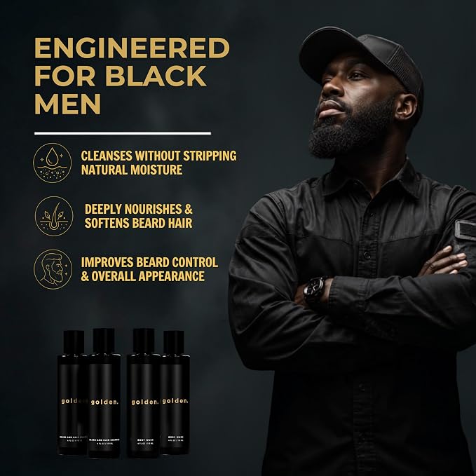Golden Grooming Co. 3-in-1 Men’s Body Wash, Shampoo & Beard Wash – Hydrating Full Body Cleanser for All Skin Types – Fresh Tea Tree Scent – Naturally Derived Formula – 4-Pack Value Bundle
