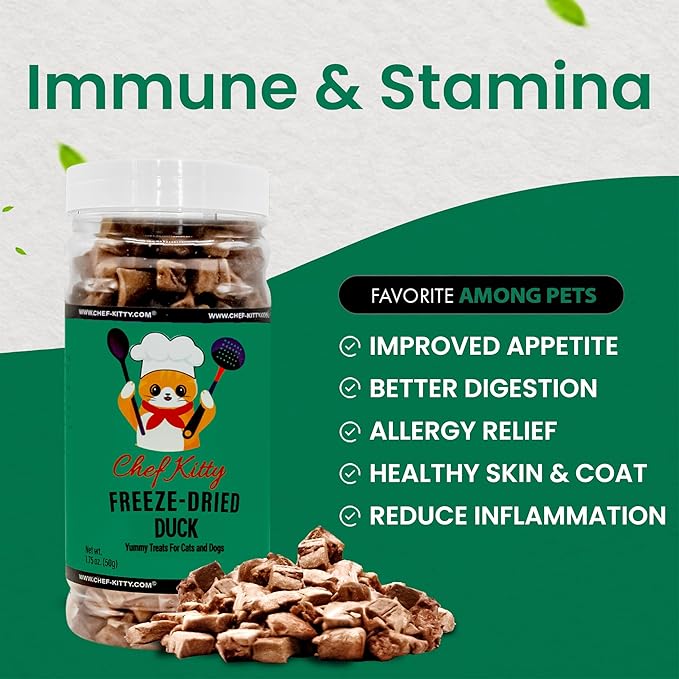 Duck Dog Treats | 100% Human Grade Freeze Dried Cat Treats, Single Ingredient | High Protein Cat & Dog Food Toppers | No Additives or Preservatives | Inspected & Tested in USA | 1.5 oz