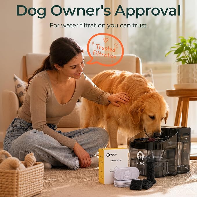 6-Pack Replacement Filter Set for 11L Large Dog Water Fountain - Includes 6 Filters, 6 Sponges and 6 Pump Sponges, Multi-Layer Filtration for Cleaner, Fresher Drinking Water