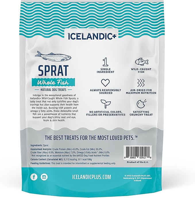 Icelandic+ Whole Fish: Sprat - 2oz Bag - Dog Treats, Wild- Caught, 2.5-3" Crunchy Air-Dried Pet Snacks, Single Ingredient, Just The Fish Nothing Else (Pack of 2)
