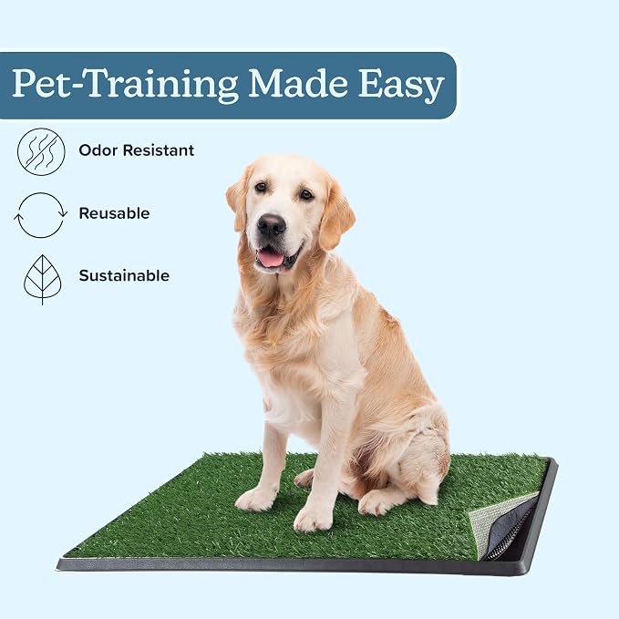 PETMAKER Artificial Grass Puppy Pee Pad for Dogs and Small Pets, 20” x 30” | Reusable 4-Layer Turf Pads for Dogs with Tray, Indoor and Outdoor Fake Grass Potty, Pet Supplies