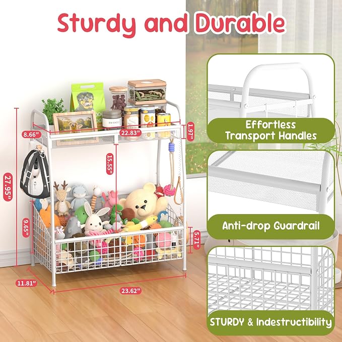 Kaiferty Indestructible Large Dog Toy basket, Toy Box for Dogs,Pet Toys Bin Dog Metal Wire Basket for Toys, Food Storage, Storage Organizer Chest Storage, Toy Box for Living Room Area (White)