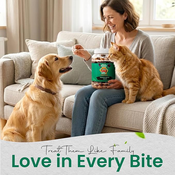 Duck Dog Treats | 100% Human Grade Freeze Dried Cat Treats, Single Ingredient | High Protein Cat & Dog Food Toppers | No Additives or Preservatives | Inspected & Tested in USA | 3.0 oz