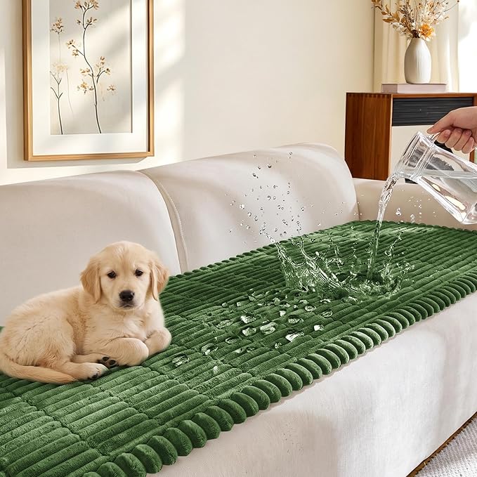 FUANGUI Waterproof Couch Cover Sofa Cover for Dogs and Pets Sofa Protector | Non-Slip Washable Fuzzy Soft Cat Bed Sofa Slipcover for 2-3 Cushion Couch Sofa Pet Friendly, Dark Green, 27.6" x 82.7", 1 pcs