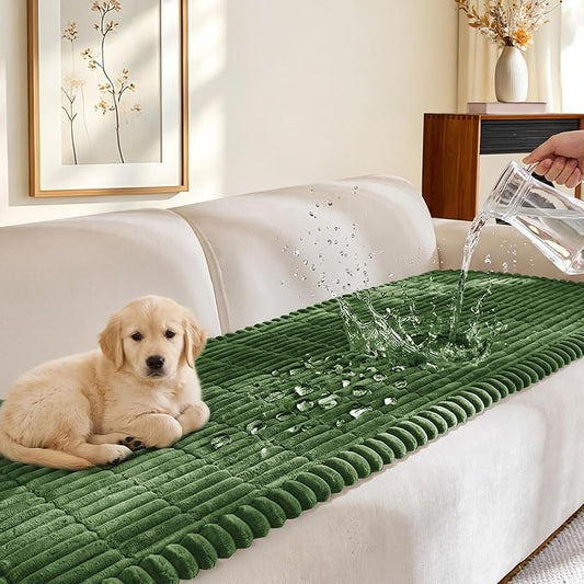 FUANGUI Waterproof Couch Cover Sofa Cover for Dogs and Pets Sofa Protector | Non-Slip Washable Fuzzy Soft Cat Bed Sofa Slipcover for 2-3 Cushion Couch Sofa Pet Friendly, Dark Green, 27.6" x 94.5", 1 pcs