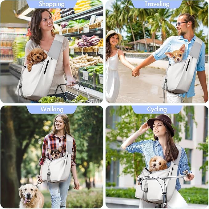 Dog Carrier Sling, Puppy Carrier Sling 20 lbs, Grey | Dog Carriers for Small Dogs & Cats With Pockets, Machine Washable, Adjustable Shoulder Strap, Hands Free for Outdoor Use