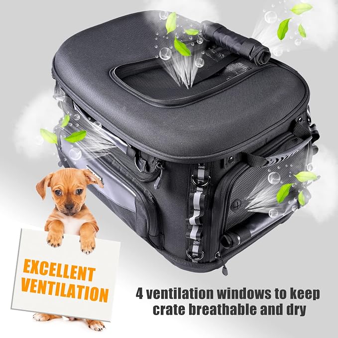 Motorcycle Dog Carrier, Portable Pet Carrier Pet Travel Bag Cat Carrier Crate for Harley Street Glide Road King Touring TrikeTriumph Tiger 900 BMW F650GS (Black)